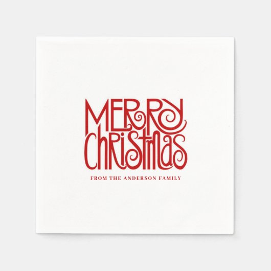 Elegant Red Script Frohe Weihnachten Custom Serviette (Vorderseite)