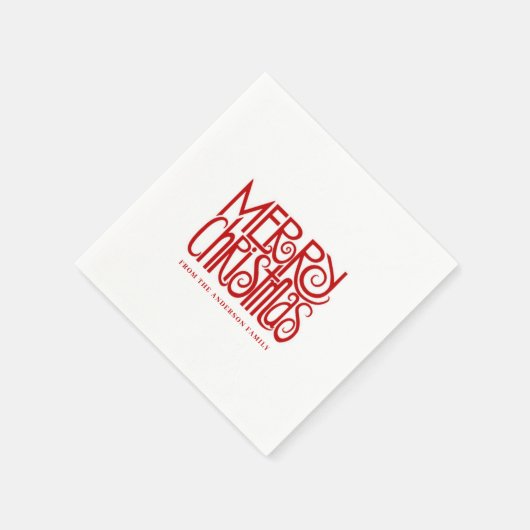 Elegant Red Script Frohe Weihnachten Custom Serviette (Ecke)