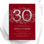 Elegant Red Silver 30. Geburtstag Einladung<br><div class="desc">Elegante,  silberne Party Einladung zum 30. Geburtstag. Individuell anpassbares modernes feminines Design mit Rose botanischen Akzenten und Imitaten Glitzer Silber. Einfache florale Einladungskarte perfekt für eine stilvolle Damenfeier. Personalisieren Sie Ihre persönlichen Daten. Gedruckte Zazzle Einladungen oder Sofortdownload digitalen druckbaren Vorlage.</div>