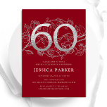 Elegant Red Silver 60. Geburtstag Einladung<br><div class="desc">Elegant rot silber 60. Geburtstagsfeier Einladung. Individuell anpassbares modernes feminines Design mit Rose botanischen Akzenten und Imitaten Glitzer Silber. Einfache florale Einladungskarte perfekt für eine stilvolle Damenfeier. Personalisieren Sie Ihre persönlichen Daten. Gedruckte Zazzle Einladungen oder Sofortdownload digitalen druckbaren Vorlage.</div>