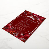 Elegant Red Silver Floral Quinceanera Folieneinladung (Gedreht)