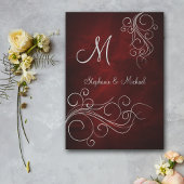 Elegant Red Silver Monogram Wedding Einladung