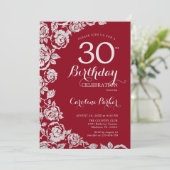 Elegant Red Silver Rose 30. Geburtstag Party Einladung (Stehend Vorderseite)
