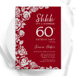 Elegant Red Silver Rose Überraschung 60. Geburtsta Einladung<br><div class="desc">Rot silber Blumenüberraschung 60. Geburtstagsfeier Einladung. Elegantes Design mit Rose,  Imitaten silberne Folie und Typografie Script Schriftart. Die trendige Einladungskarte eignet sich perfekt für eine stilvolle Damenfeier. Kann für jedes Alter angepasst werden. Gedruckte Zazzle-Einladungen oder Sofortdownload digitaler Druckvorlage.</div>