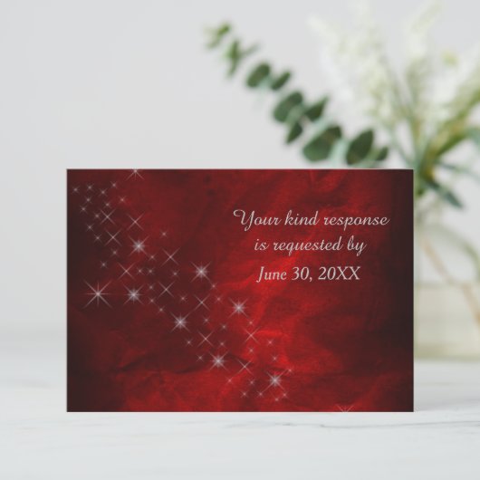 Elegant Red Silver Star Wedding RSVP (Stehend Vorderseite)
