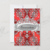 Elegant Red Silver Tiara Damask Quinceanera Einlad Einladung (Vorderseite)