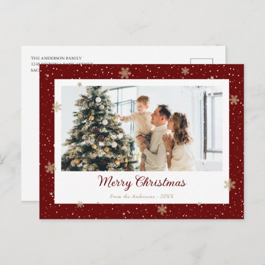 Elegant Red Snowflake Feiertagspostkarte (Vorne/Hinten)