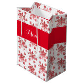 Elegant Red Snowflake Mittlere Geschenktüte (Rückseite Schrägansicht)
