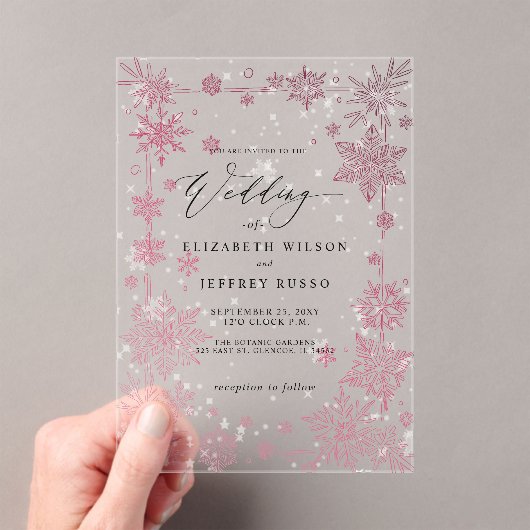 Elegant Red snowflakes Winter Wedding Acryleinladungen (Insitu (Handheld))