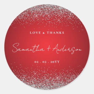 Elegant Red & Sparkle Wedding Runder Aufkleber