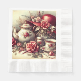 Elegant Red Tea Party Floral Paper Napkin Serviette