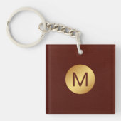 Elegant Red Texture & Gold Monogram Initial Schlüsselanhänger (Vorderseite)