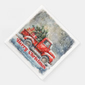 Elegant red truck Christmas scene party napkins Serviette (Ecke)