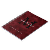 Elegant Red Velvet Script Black Monogram Notizblock (Linke Seite)