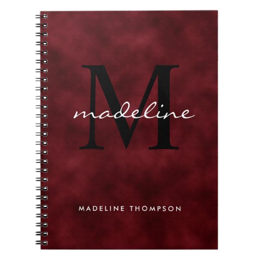 Elegant Red Velvet Script Black Monogram Notizblock (Vorderseite)