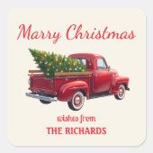 Elegant Red Vintage Christmas Truck Cute Sticker (Vorderseite)
