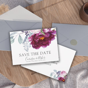Elegant Red Violet Green Floral Save the Date