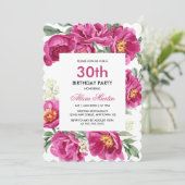 Elegant Red Violet Peony Greenery 30. Geburtstag Einladung (Stehend Vorderseite)
