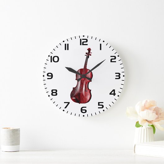 Elegant Red Violin Musical Instrument Große Wanduhr