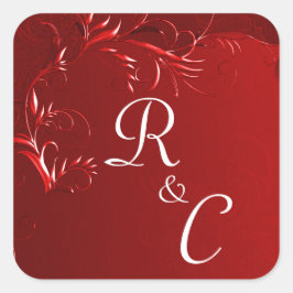 Elegant Red Wedding Mit Monogramm Quadratischer Aufkleber