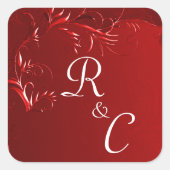 Elegant Red Wedding Mit Monogramm Quadratischer Aufkleber (Vorderseite)