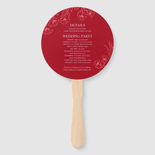 Elegant Red Wedding Program & Timeline Fächer (Rückseite)