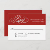 Elegant Red Wedding RSVP mit Script-Schnörkeln (Vorne/Hinten)