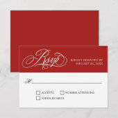 Elegant Red Wedding RSVP mit Script-Schnörkeln Karte (Vorne/Hinten)
