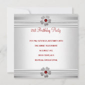 Elegant Red White 21. Geburtstag Party Blume Einladung (Rückseite)