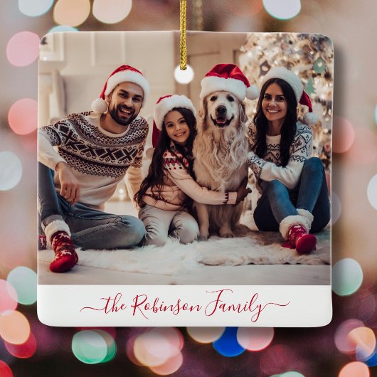 Elegant Red White 5 Foto Collage Weihnachten Keramikornament