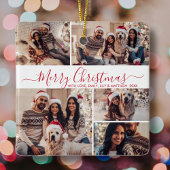 Elegant Red White 5 Foto Collage Weihnachten Keramikornament