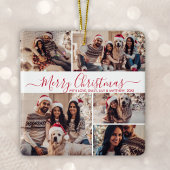 Elegant Red White 5 Foto Collage Weihnachten Keramikornament