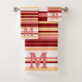 Elegant red white and pink stripes monogram badhandtuch set (Insitu)