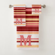 Elegant red white and pink stripes monogram