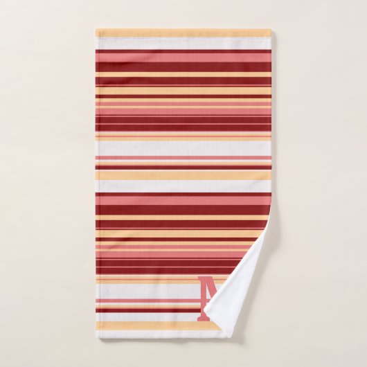 Elegant red white and pink stripes monogram badhandtuch set (Handtuch)