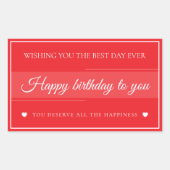  Elegant Red & White Birthday  Rechteckiger Aufkleber (Vorderseite)