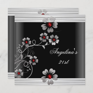 Elegant Red White Black 21. Geburtstags-Blume Einladung