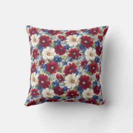 Elegant Red White Blue Vintag Floral Kissen