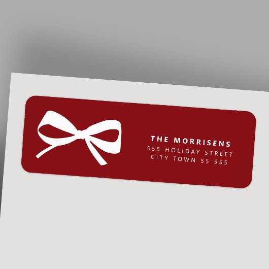 Elegant red white bow Christmas return address