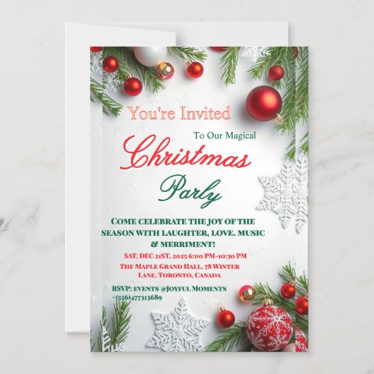 Elegant Red & White Christmas Party Invitation Magneteinladung (Vorderseite)