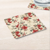 Elegant Red & White Christmas Poinsettia Rechteckiger Pappuntersetzer (angewinkelt)