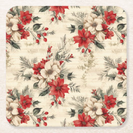 Elegant Red & White Christmas Poinsettia Rechteckiger Pappuntersetzer