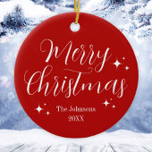 Elegant Red White Custom Frohe Weihnachtsdekoratio Keramik Ornament