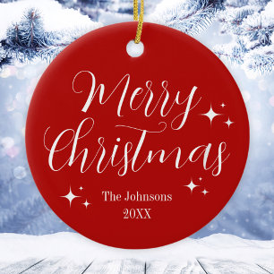 Elegant Red White Custom Frohe Weihnachtsdekoratio Keramik Ornament