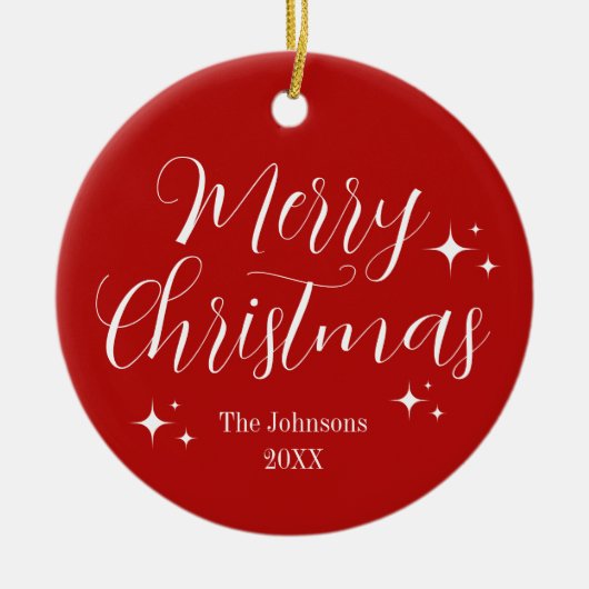 Elegant Red White Custom Frohe Weihnachtsdekoratio Keramik Ornament (Vorne)