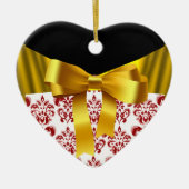 ELEGANT RED WHITE DAMASK GOLD RIBBON MONOGRAMM KERAMIK ORNAMENT (Vorne)