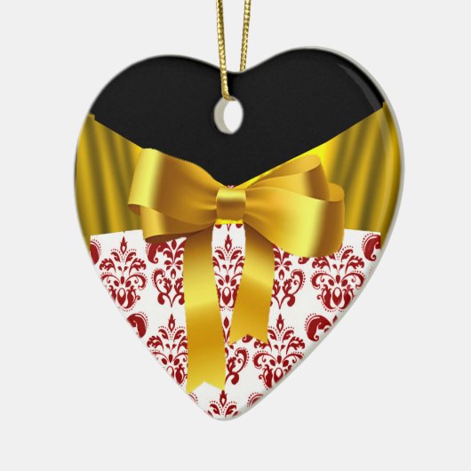ELEGANT RED WHITE DAMASK GOLD RIBBON MONOGRAMM KERAMIK ORNAMENT (Links)