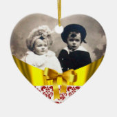 ELEGANT RED WHITE DAMASK RIBBON FOTOVORLAGE KERAMIKORNAMENT (Vorne)