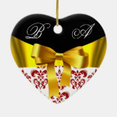 ELEGANT RED WHITE DAMASK RIBBON FOTOVORLAGE KERAMIKORNAMENT (Hinten)