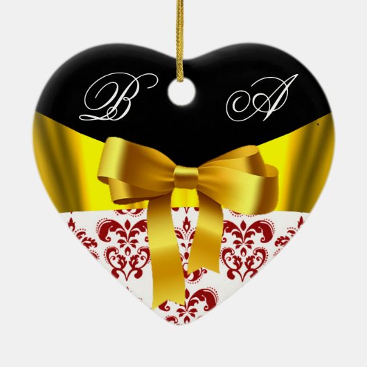 ELEGANT RED WHITE DAMASK RIBBON FOTOVORLAGE KERAMIKORNAMENT (Hinten)